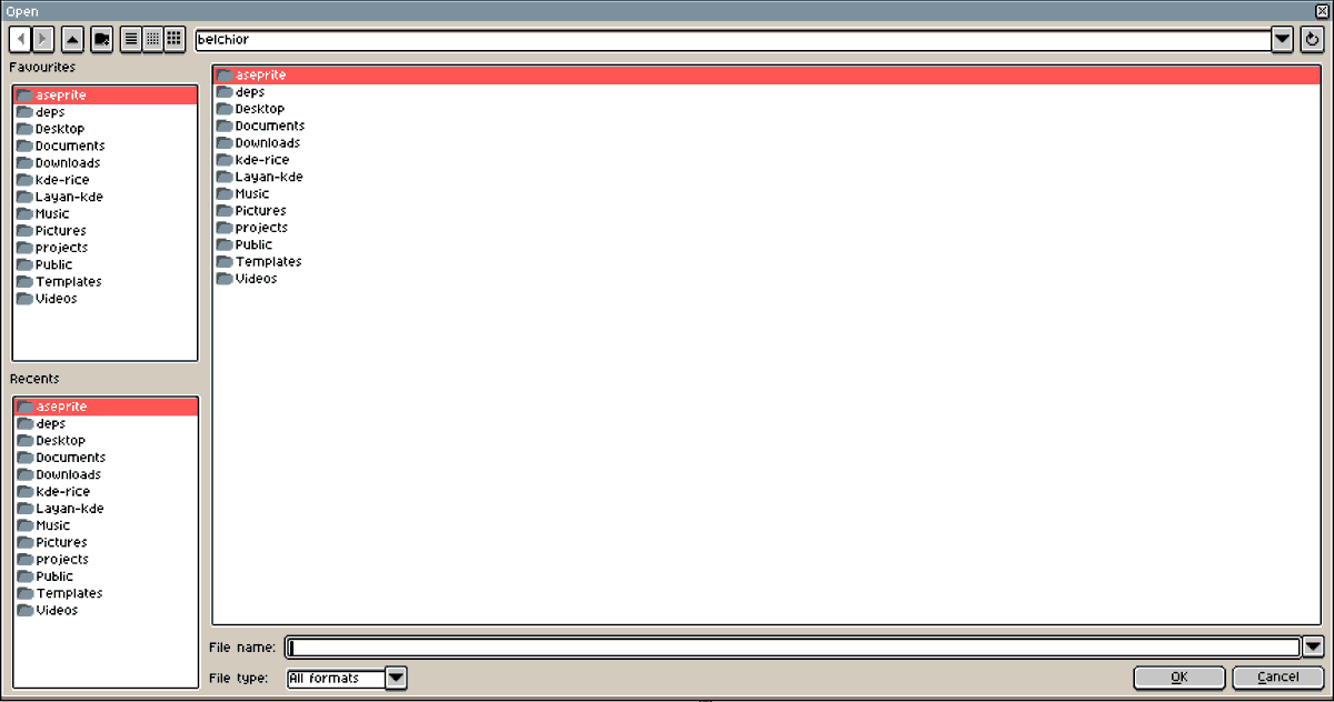 Guisao_cbm's tweet image. What if we could see recent and favorite files in the select file window? I'm tired of navigating to the same files over and over again only using the topbar 😅

- this is a prototype ui and accepting suggestions🤓

@aseprite @davidcapello #FeatureRequest #FeedbackWanted