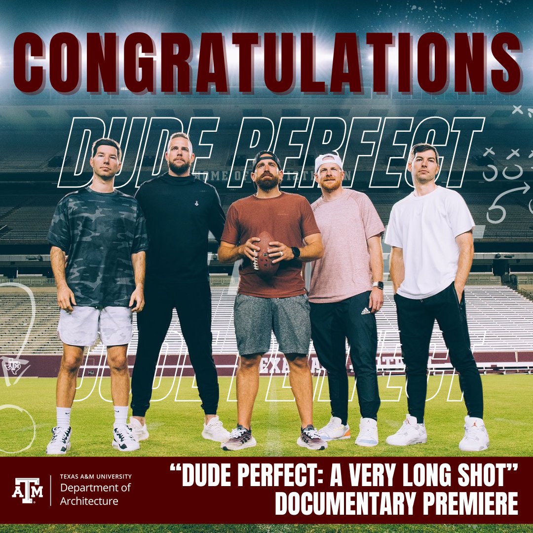 Five aggies, Cory Cotton ‘10, Coby Cotton ‘10, Garrett Hilbert ‘10 (Environmental Design), Cody Jones ‘10, and Tyler Toney ‘10 will be recognized at the Dallas International Film Festival (DIFF) on April 25 for their documentary 'Dude Perfect: A Very Long Shot.' @DudePerfect