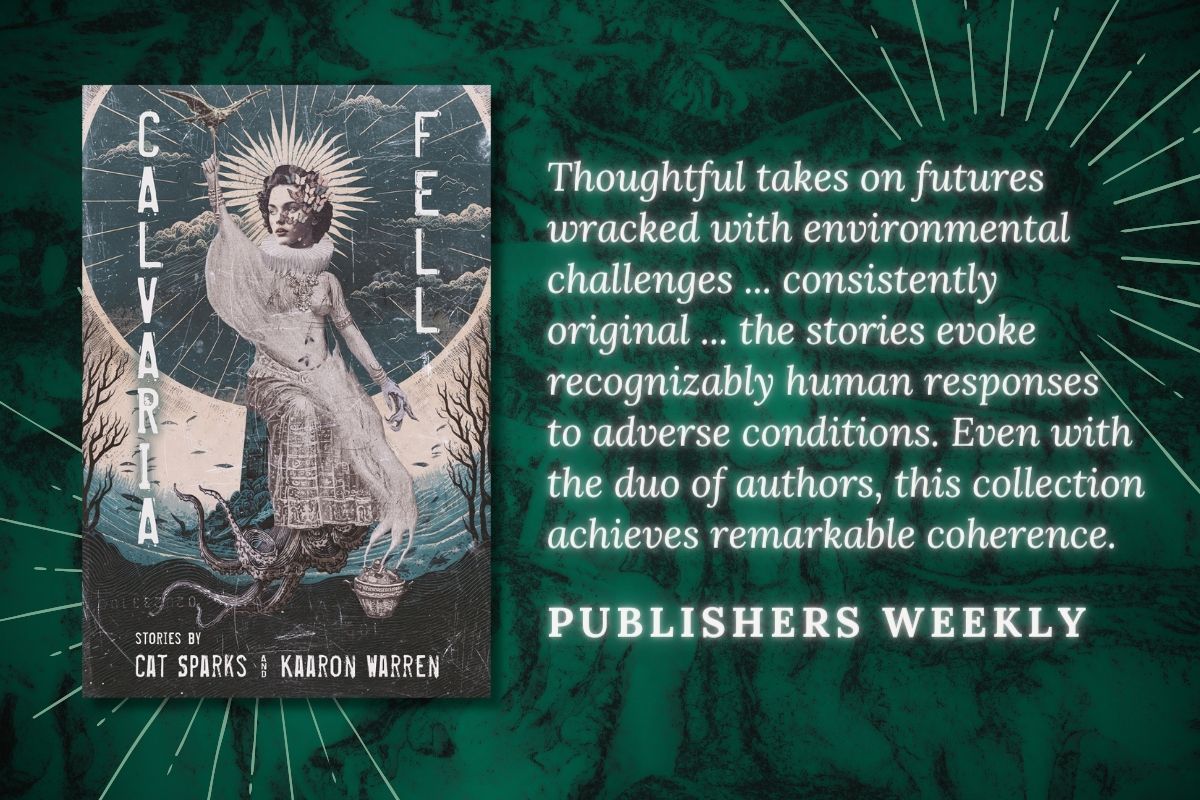 💥A superb @PublishersWkly review of #CalvariaFell by Cat Sparks & Kaaron Warren! This collection of stories will have you thinking about them long after the book is finished. On sale next week: 4/30/24! smpl.is/8nq2d @catsparx @kaaronwarren #scifi #darkfantasy