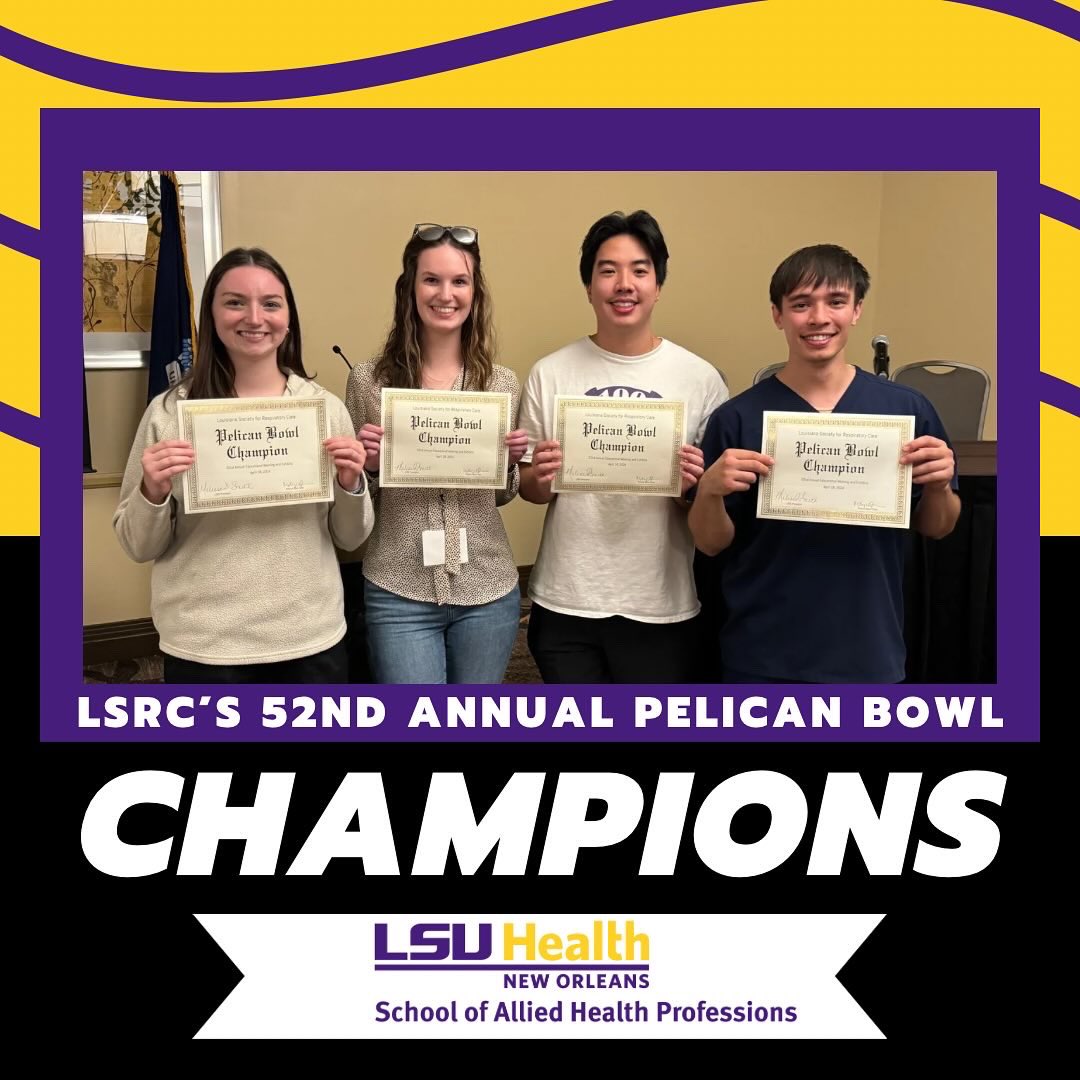 Congratulations to our 🎉 faculty, Dr. John Zamjahn, Molly Quinn-Jensen 🎊 and CPS students My Do, Hoang Nguyen, Madison Broussard, and Erin Vogt!! 💜💛 We are SO proud of you! 👏 #LSU #LSUHealth #AlliedHealth #HealthProfessions #RespiratoryTherapy #TheFutureOfHealthCare