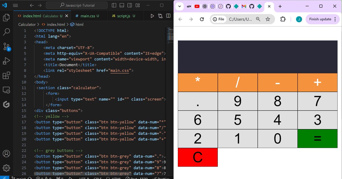 Day 88
#100daysofcoding

Code Review
Calculator with JavaScript

#Javscript #codereview #projects