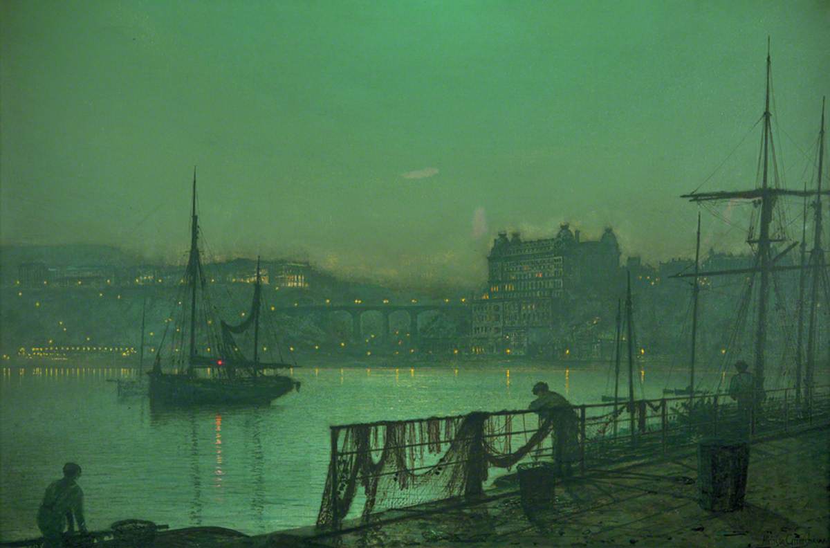 Scarborough Lights 1877, John Atkinson Grimshaw (1836–1893) Scarborough Art Gallery I love the fisherman and the nets in the foreground.