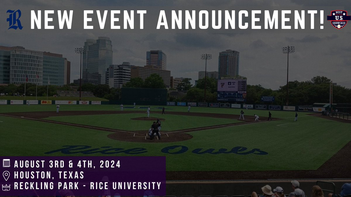 🚨 New Event Announcement Texas folks, we heard you! Texas II Showcase set for Rice University in Houston, TX on August 3rd and 4th! Registration opens up tomorrow! ✅ Qualify for Globe Life MLB National Showcase ✅ 35+ Colleges in Attendance ✅ Video, Data, Player Page +…