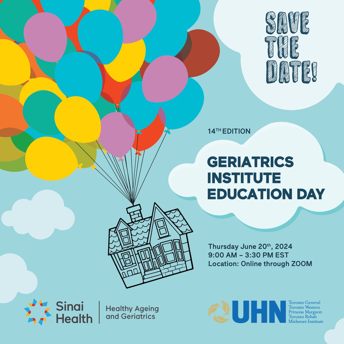 @SinaiHealth / @UHN are excited to announce our 14th annual Geriatrics Institute Day happening on June 20th from 9:00 AM – 3:30 PM EST on Zoom with our theme based on the movie Up. Early bird tickets for $30/person ends May 13th. Register now at: sinaigeriatrics.ca/event/2024-sin…