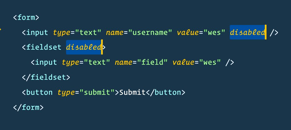 you should know: disabled inputs and fieldsets are not submitted to the server, nor will they be included when that form is passed to FormData()