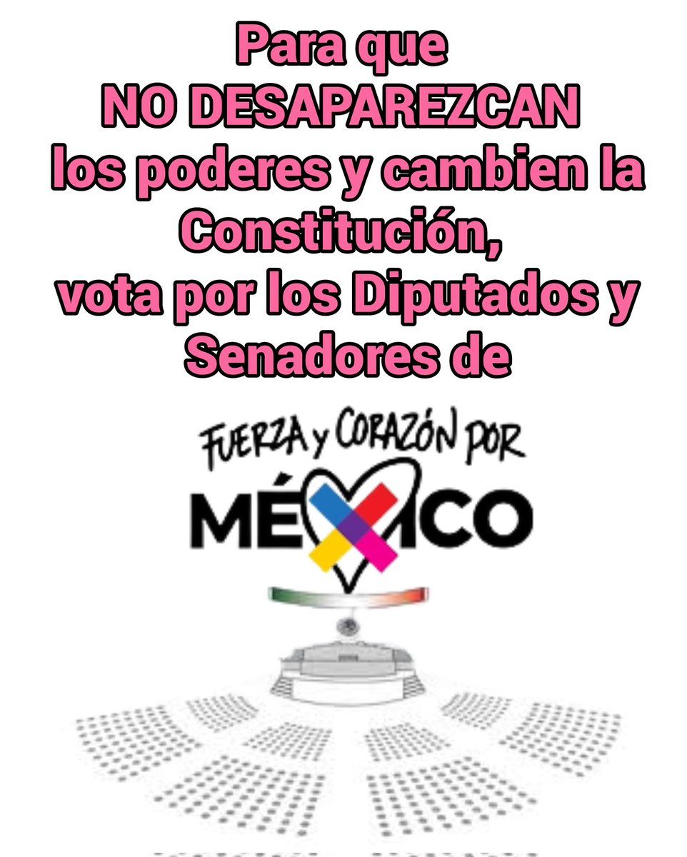 🔵🔴🟡 Ya dijo la #NarcoCandidataClaudia44 que de ganar mayoría en el congreso federal y locales, va a desaparecer la división de poderes y cambiar la constitución, NO SE LO VAMOS A PERMITIR 🔵🔴🟡 ¡VOTA POR LOS DIPUTADOS Y SENADORES DE LA COALICION FUERZA Y CORAZÓN X MÉXICO! 🗳️