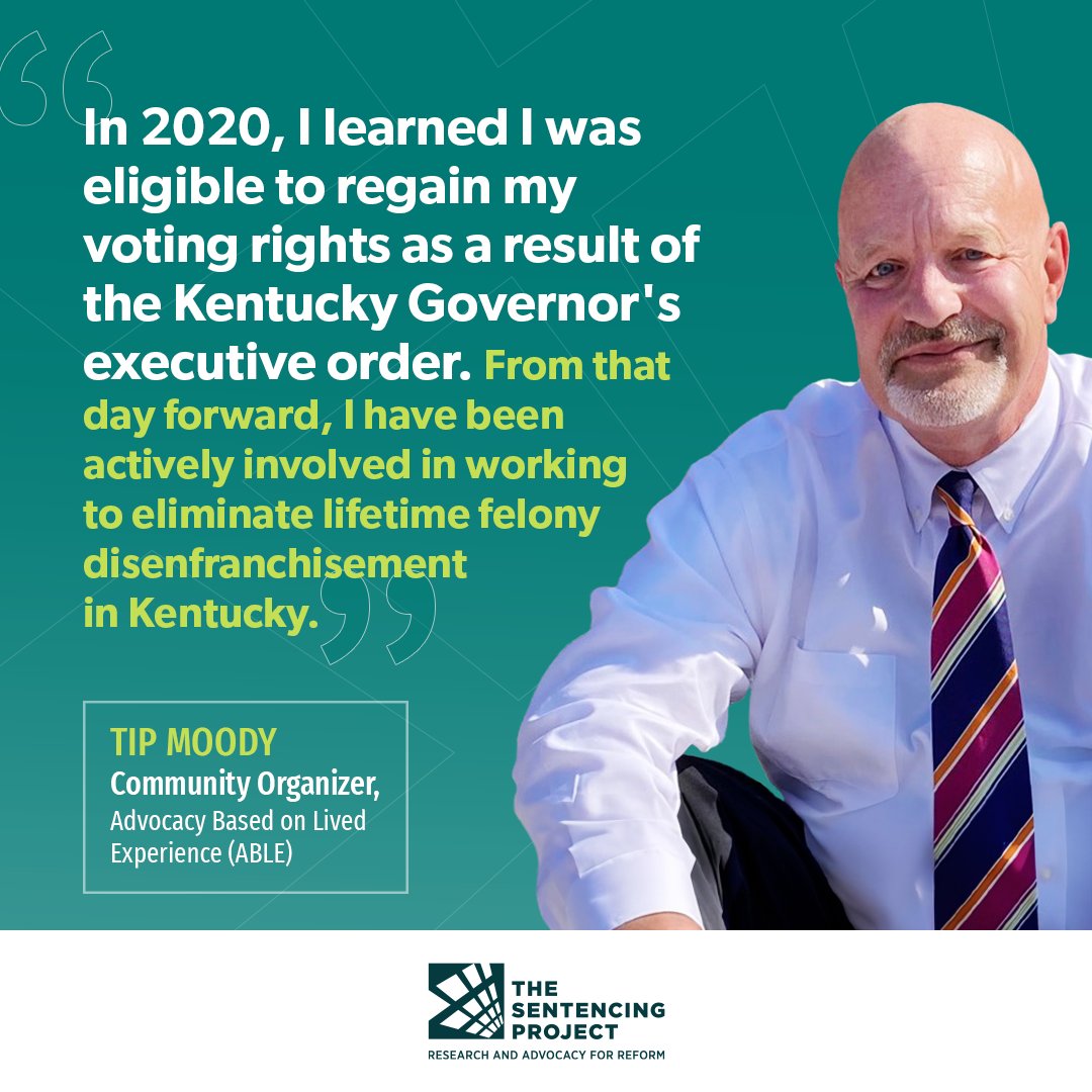 Across the country, advocates like Tip Moody are working to protect and expand the right to vote. Tell Congress: It’s time to pass the Inclusive Democracy Act and expand voting rights in federal elections to all justice-impacted people. #SecondChanceMonth bit.ly/3U1YDDd