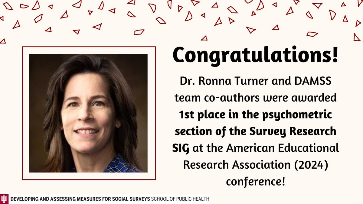 🎉 Congrats to Dr. Ronna Turner (@Coldiron_Turner) and DAMSS Team Co-Authors for being awarded 1st place in the psychometric section of the Survey Research SIG at #AERA24 @AERA_EdResearch #EducationResearch #SurveyResearch #Psychometrics