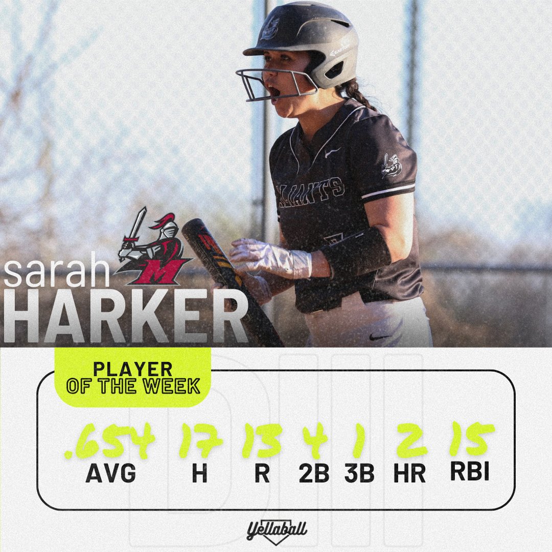 Manhattanville's Sarah Harker is this week's DIII Player of the Week! Harker went on an absolute TEAR last week for the Valiants.

#yellaball #softball #d3 #playeroftheweek