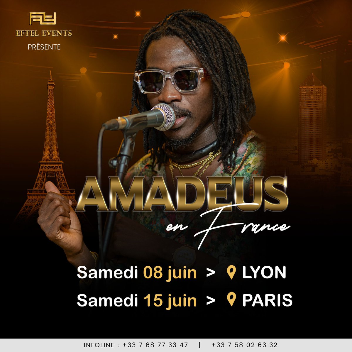 Vous étiez nombreux à réclamer de nouvelles dates en France 🇫🇷, je vous informe que je serais de retour en JUIN. 
Cette fois-ci, dans 2 villes : PARIS & LYON …
Taguel wa Paris ak Lyon ma xool 😌
Cc @Sata_bae 
#Amadeus
#MassambaWalo
#AmadeusEnFrance