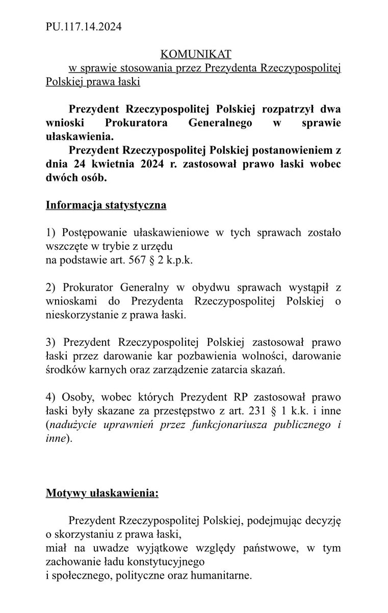 Dobry wieczór @prezydentpl - czy wczoraj po cichu @AndrzejDuda ułaskawił dwóch pozostałych dyrektorów @CBAgovPL skazanych razem z Panami Wąsikiem i Kamińskim za przekroczenie uprawnień przy tzw. aferze gruntowej?