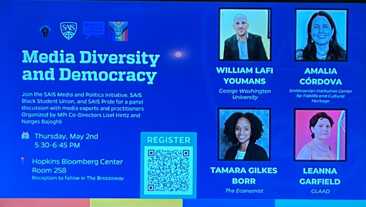 Lisel Hintz (@liselhintz) on Twitter photo How does (lack of) diversity in media affect democratic governance? How can digital platforms' restrictions on "political content" affect marginalized communities?
Join me <a href="/SAISmpi/">SAIS Media & Politics</a> Thurs May 2 for a Media Diversity and Democracy event.
Link to register: eventbrite.com/e/media-divers… How does (lack of) diversity in media affect democratic governance? How can digital platforms' restrictions on "political content" affect marginalized communities?
Join me <a href="/SAISmpi/">SAIS Media & Politics</a> Thurs May 2 for a Media Diversity and Democracy event.
Link to register: eventbrite.com/e/media-divers…