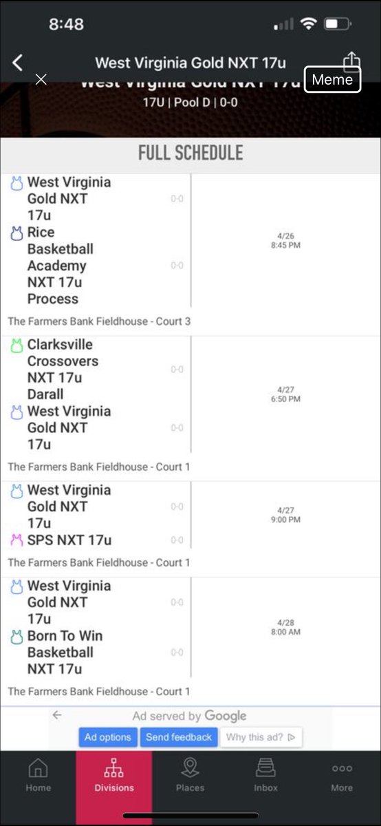 my schedule for my tourney in Indiana
with @WVGoldHoops come check us out @wvprepbb @PrepHoops_WV @BlueChipsNation @KevinMoses38