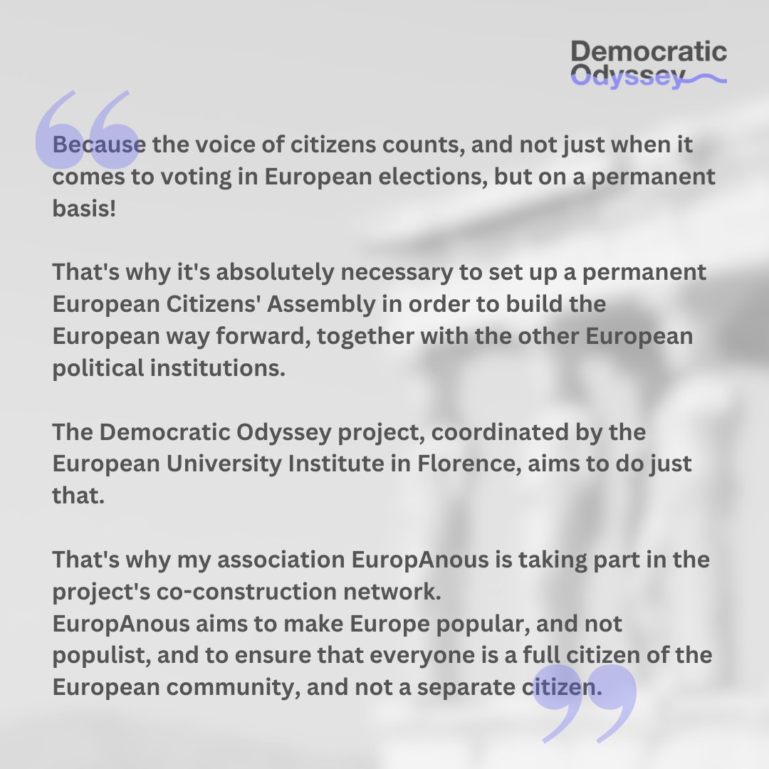 Our Constituent Network is a community of individuals and organisations who support the Democratic Odyssey as critical friends and endorse its vision. We will be presenting the Constituent Network members and sharing their reflections. democraticodyssey.eui.eu/constituent-ne…