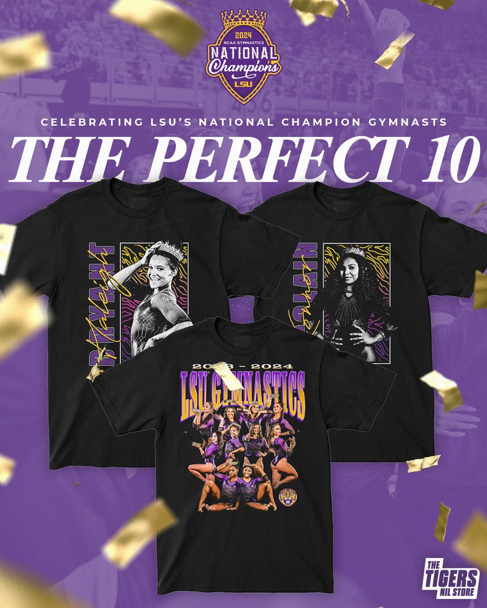 THE PERFECT 10 👑 Celebrating @LSUgym’s National Champion Gymnasts! The full NIL collection: lsu.nil.store/gymchamps