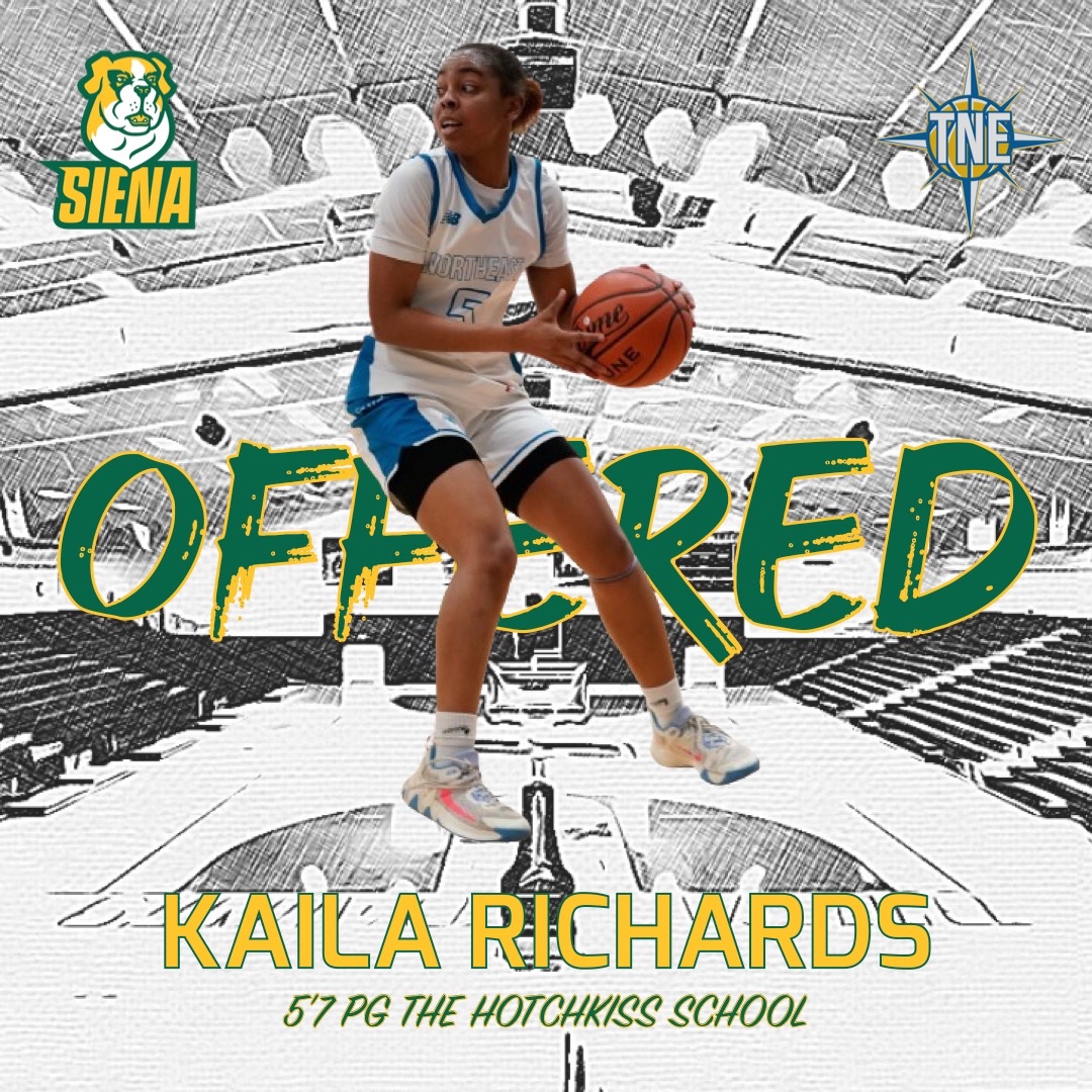 I am proud to say that Siena has offered me a scholarship. It has been great getting to know @SienaCoachPrimm and the coaching staff. I am looking forward to learning more about the academics and the life of a Scholar Athlete at Siena. @TeamNEHoops #ownyourdestiny