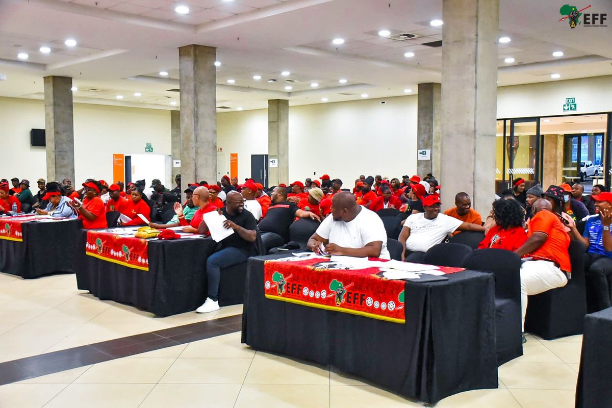 [IN PICTURES]: SG @DlaminiMarshall addressing the extended PETF meeting at Moses Mabhida Stadium, giving clarity on the dynamics of the province and how political parties have been shaken by the work that is done by the EFF. #VoteEFF