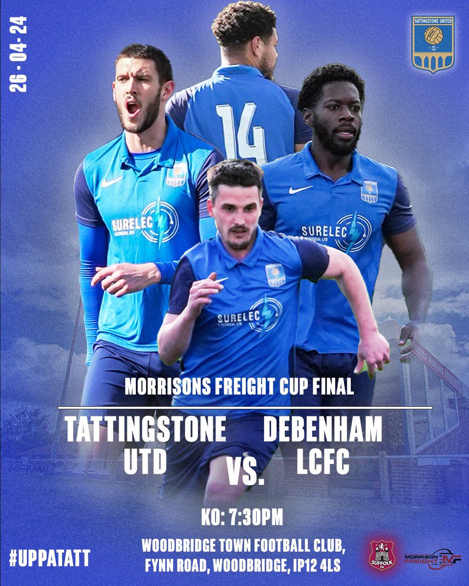 We are in our first cup final in the clubs history 🥹 May not be much to some but everything to us! 🙌🏽 Tomorrow we face @DebenhamLCFC who will look to spoil our joy. Head to Woodbridge Town FC and get the lads over the line in what will be a memorable night. #UppaTatt 💙💛