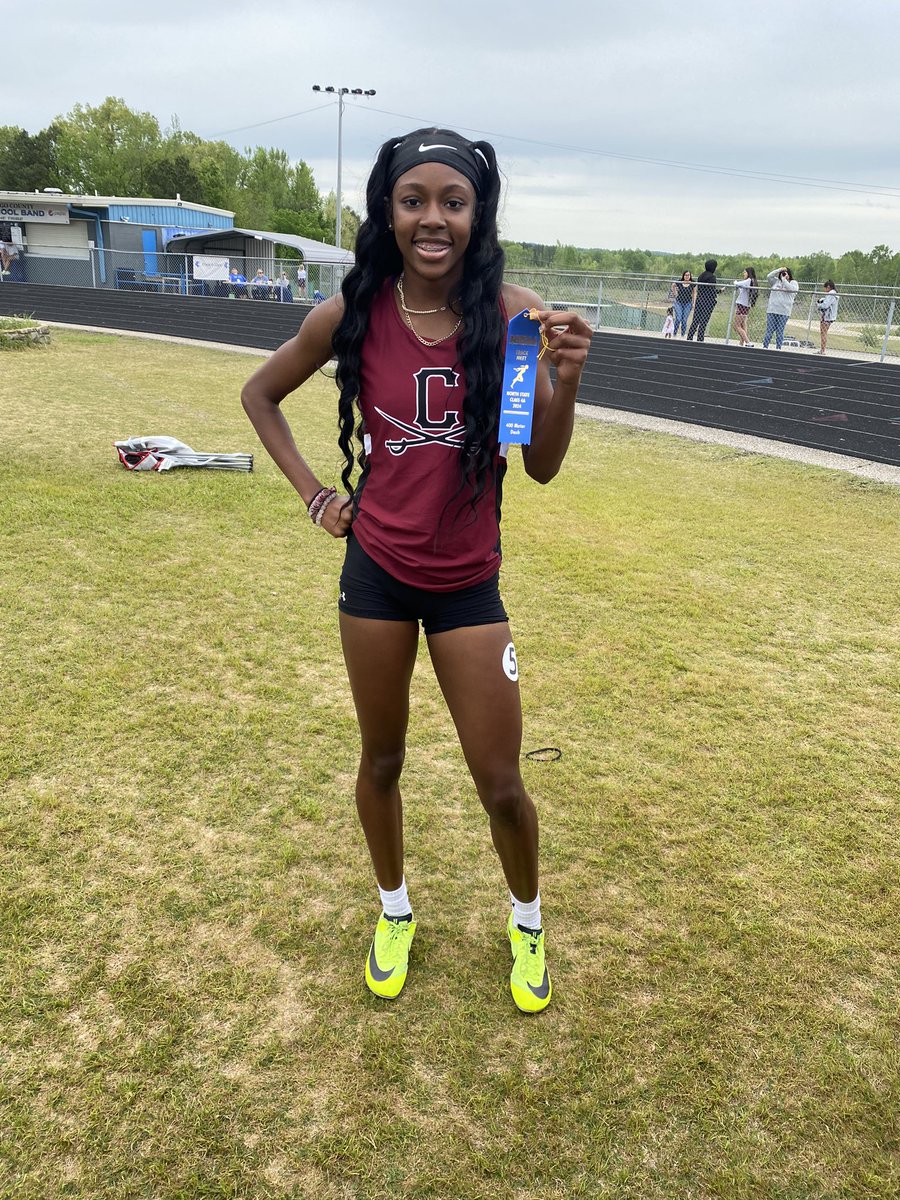 CaledoniaTF's tweet photo. Congratulations to Liberty Hughes on a first place victory in the 400m run! She is moving on to STATE! https://t.co/7b8eySNGFh