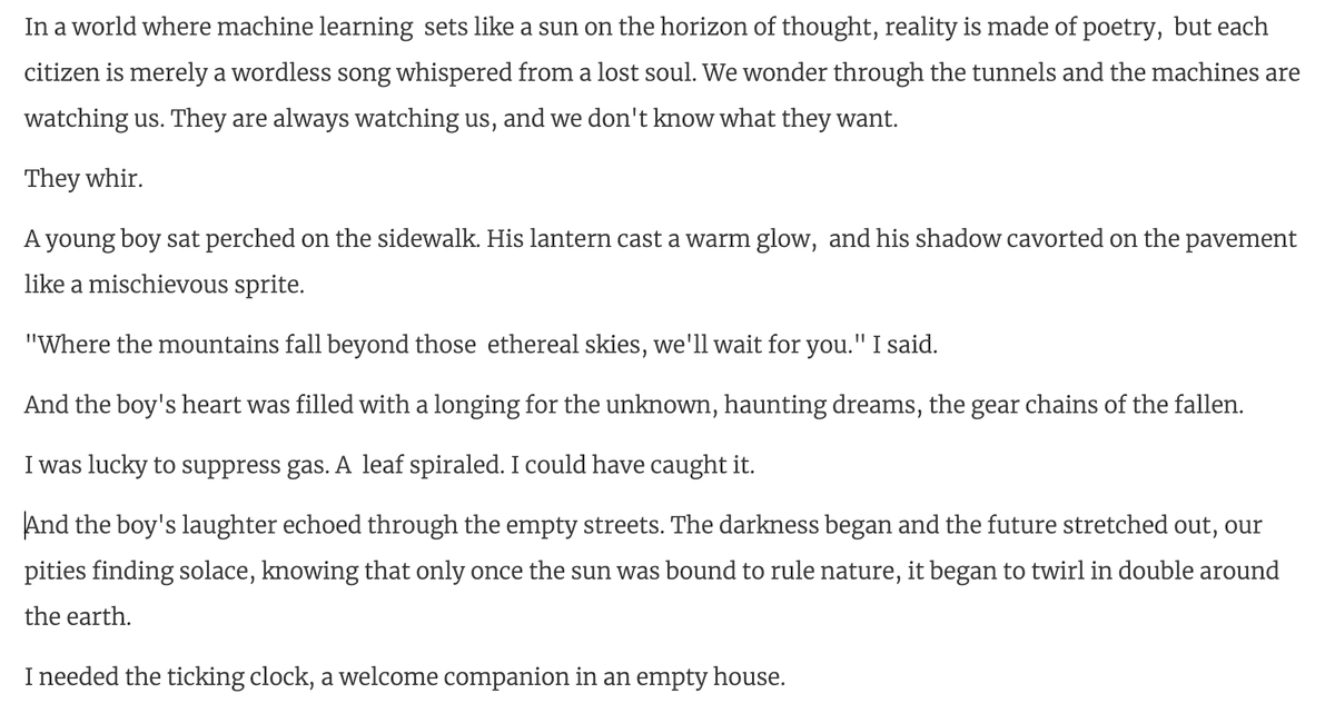 alex_calderwoo's tweet image. This strange piece of writing came out of fooling with Wordcraft. I really like it. Wordcraft is a (perhaps slightly broken right now) AI experiment that Google was working on a short time ago.