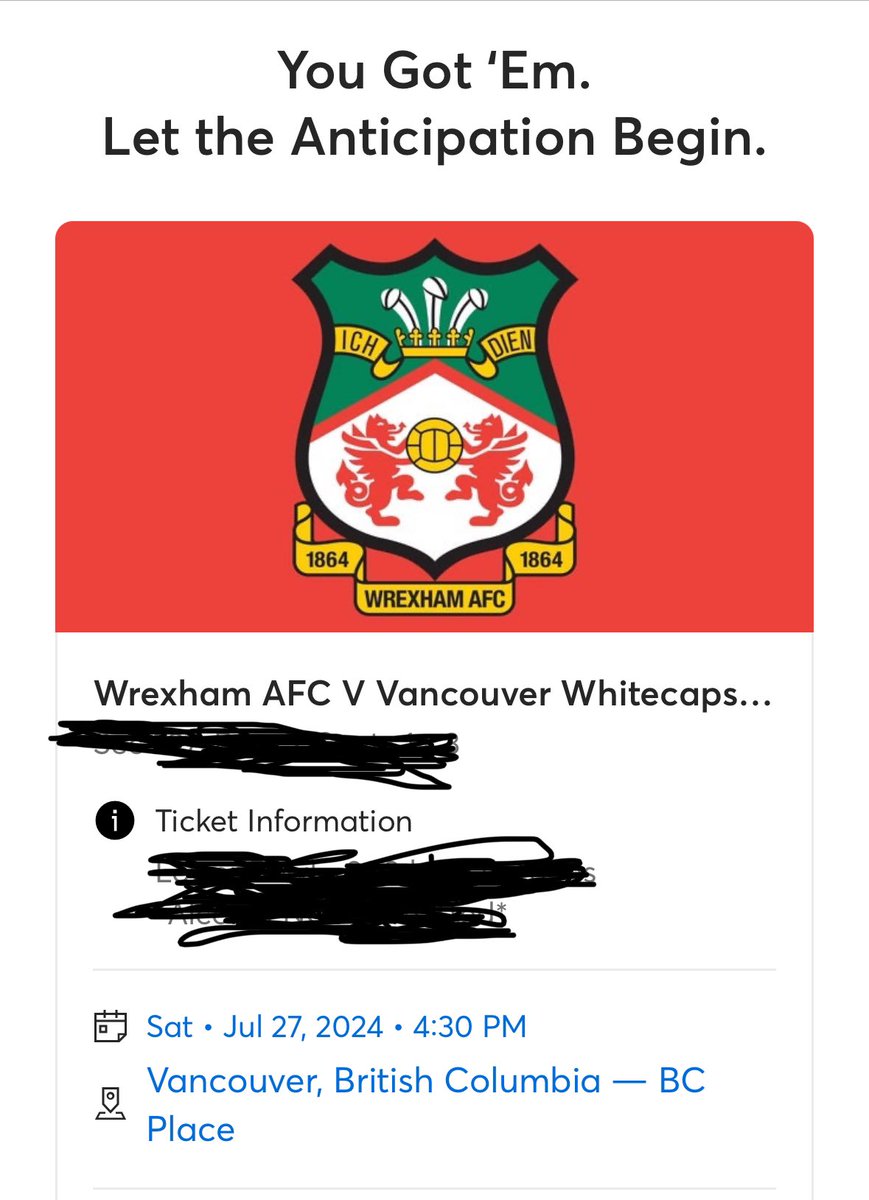Ticket Master is a disaster but still managed to get tickets for <a href="/Wrexham_AFC/">Wrexham AFC</a> and <a href="/WhitecapsFC/">Vancouver Whitecaps FC</a>