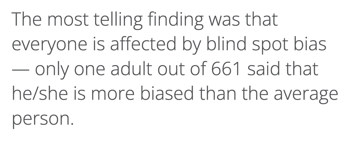 If your immediate reaction to bias research is to conclude that everyone else is biased, except for you, then I have news: Nearly everyone has a Bias Blind Spot: they easily see bias others, but not themselves. cmu.edu/news/stories/a…
