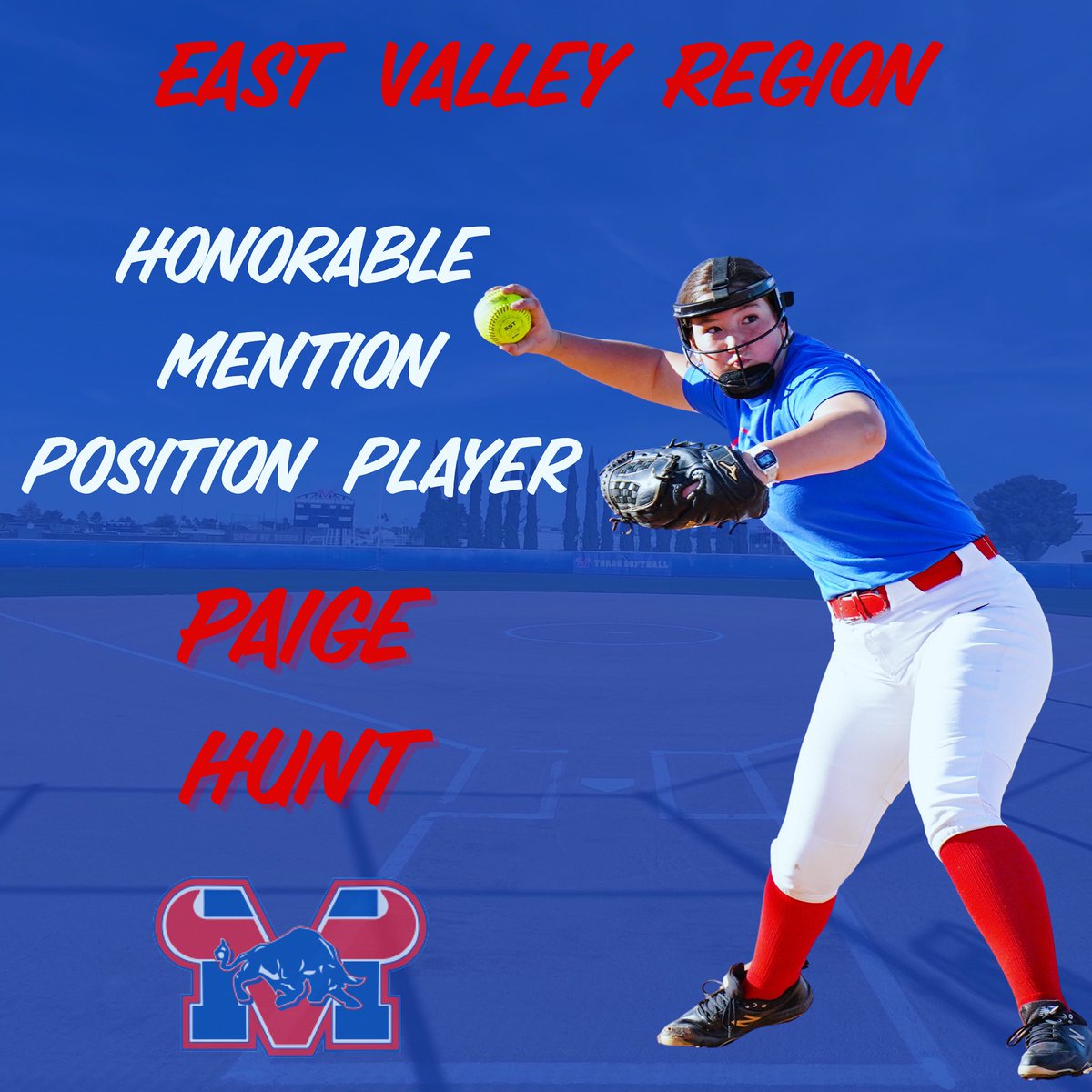 Sophomore Paige Hunt is awarded Honorable Mention Position Player for East Valley Region. Congratulations on a great season Paige!