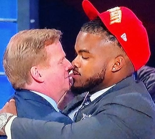 Ditch the hugs and bring back kisses, @nflcommish. Don't need you aggravating your back.