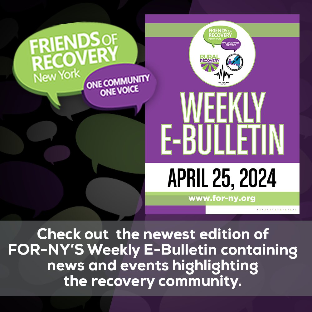Check out this week's edition of the Friends of Recovery-NY E-Bulletin, containing news and events highlighting the recovery community! loom.ly/nza-VLY