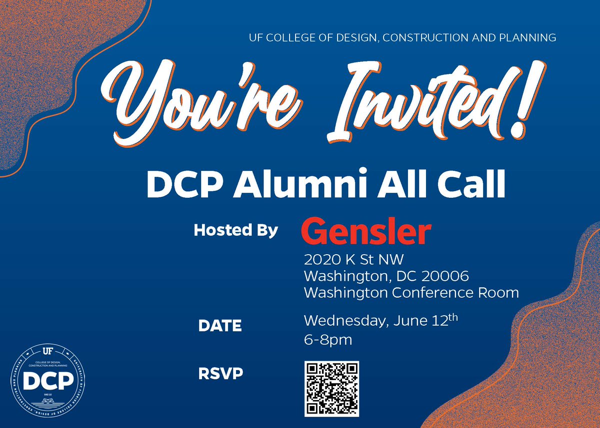 𝗔𝗧𝗧𝗡: DCP @ufalumni in Washington D.C.! @gensler_design is hosting an alumni gathering Wednesday, June 12th at their D.C. office! 𝙍𝙎𝙑𝙋 𝙃𝙀𝙍𝙀: ufl.qualtrics.com/jfe/form/SV_71…