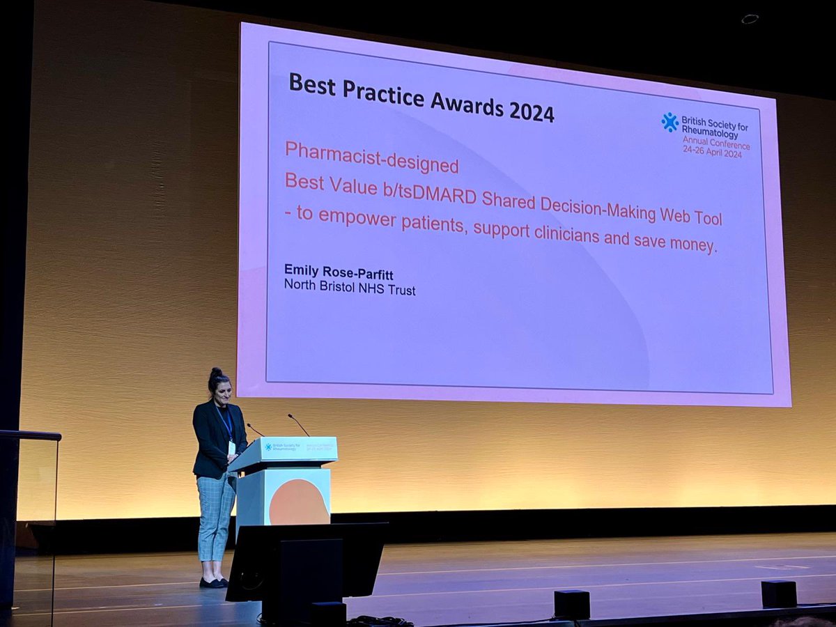 EmRoseParfitt's tweet photo. Proud to attend #bsr24 to present our award winning RxInvolve web tool. Thank you @RheumatologyUK for allowing us to share our best practice &amp; thanks to our awesome @NorthBristolNHS @NmskNbt Rheum team, @BNSSG_ICB partners, RxInfo team and our patients. @drharsha_gunawa @rpharms https://t.co/CyuHMeSGHU