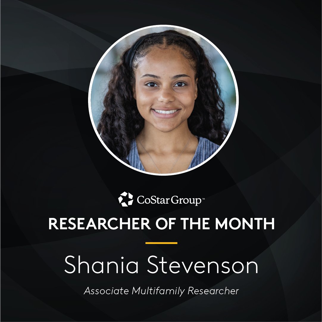 Congratulations to Associate Multifamily Researcher, Shania Stevenson on winning Researcher of the Month. Thank you for your dedication to our company's growth, Shania!