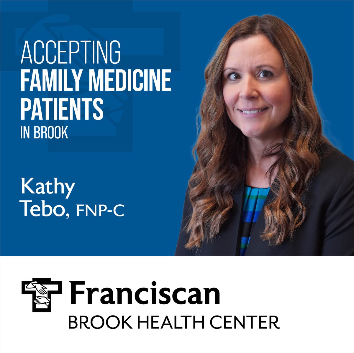 Welcome board-certified family nurse practitioner Kathy Tebo, FNP-C, to Franciscan Brook Health Center located at 420 East Main Street in Brook, Indiana. For more information or to make an appointment, call (219) 275-2521. franciscanhealth.org/about/news-and…