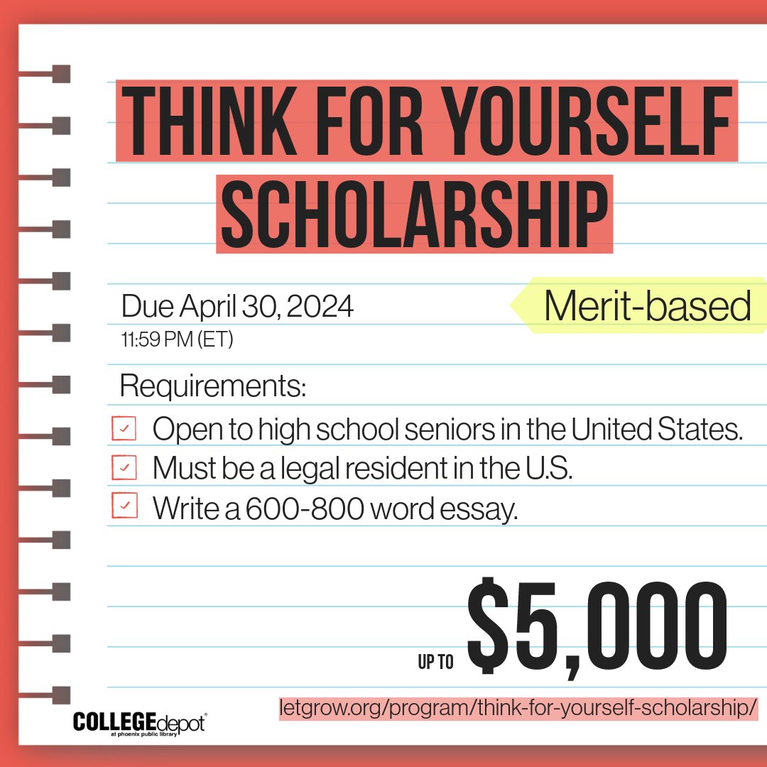 Think for Yourself Scholarship is a merit-based scholarship opportunity due April 30th! #collegebound #scholarship #scholarships #senior #highschool #payforcollege #payingforcollege #college #financialaid #collegetuition #tuition 
@LetGrowOrg