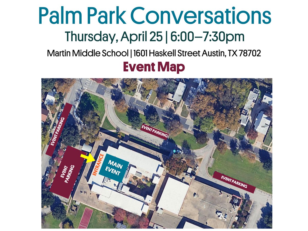 TODAY, 4/25: Palm Park Conversations 💬 Come out and view our preliminary design plans for Palm Park and share your feedback on the future of #WaterlooGreenway! 🌳 🗣️You'll be able to speak with design team members and share feedback on important park improvements and amenities.