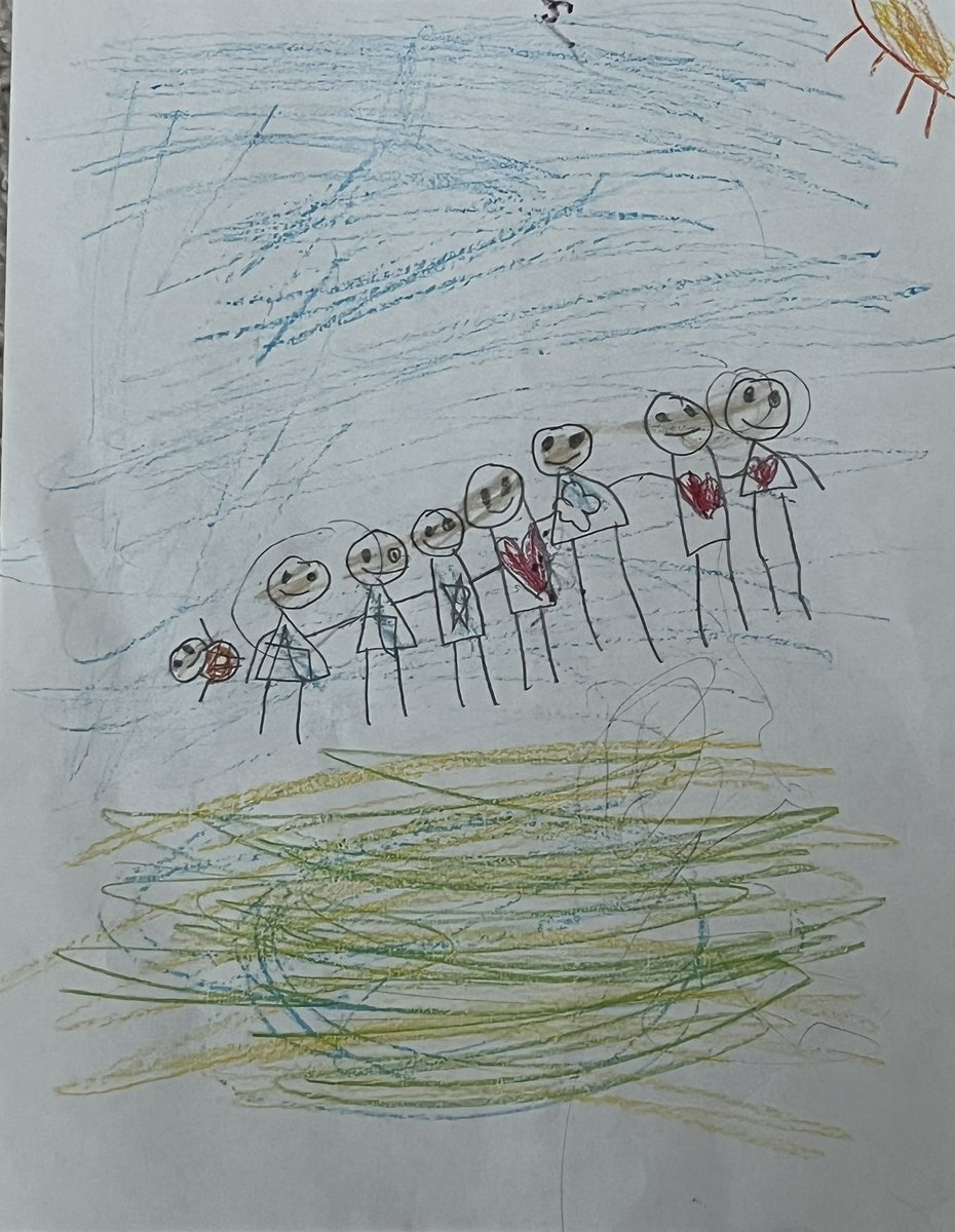 We homeschool our kids. I asked my daughter to draw some pictures because I want them to be in a habit of being creative everyday. “It’s me giving you a hug daddy. And us and our whole family.” See even drew the baby who’s coming soon. 😭❤️