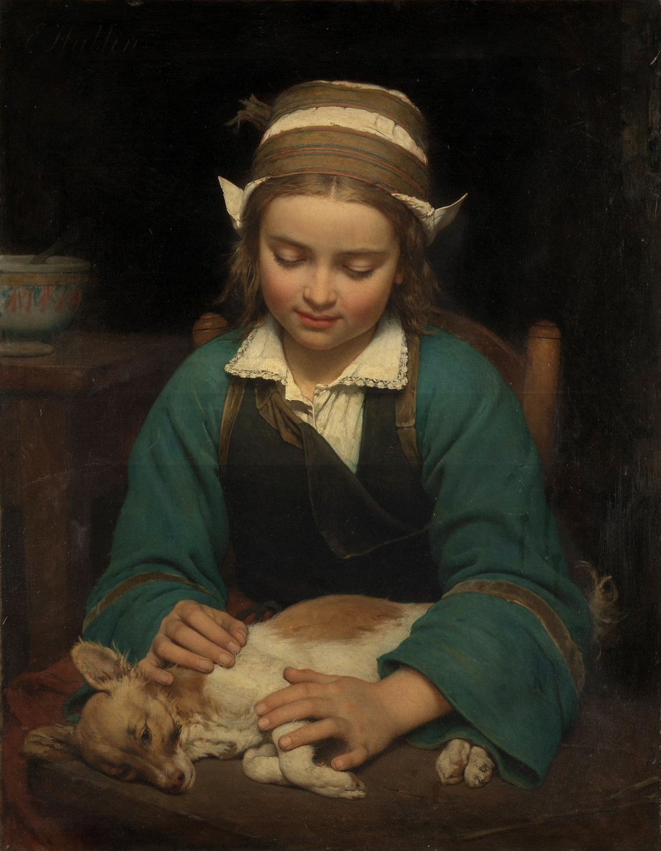 Fillette avec un chiot à l’intérieur
Émile Auguste Hublin
1830-1897