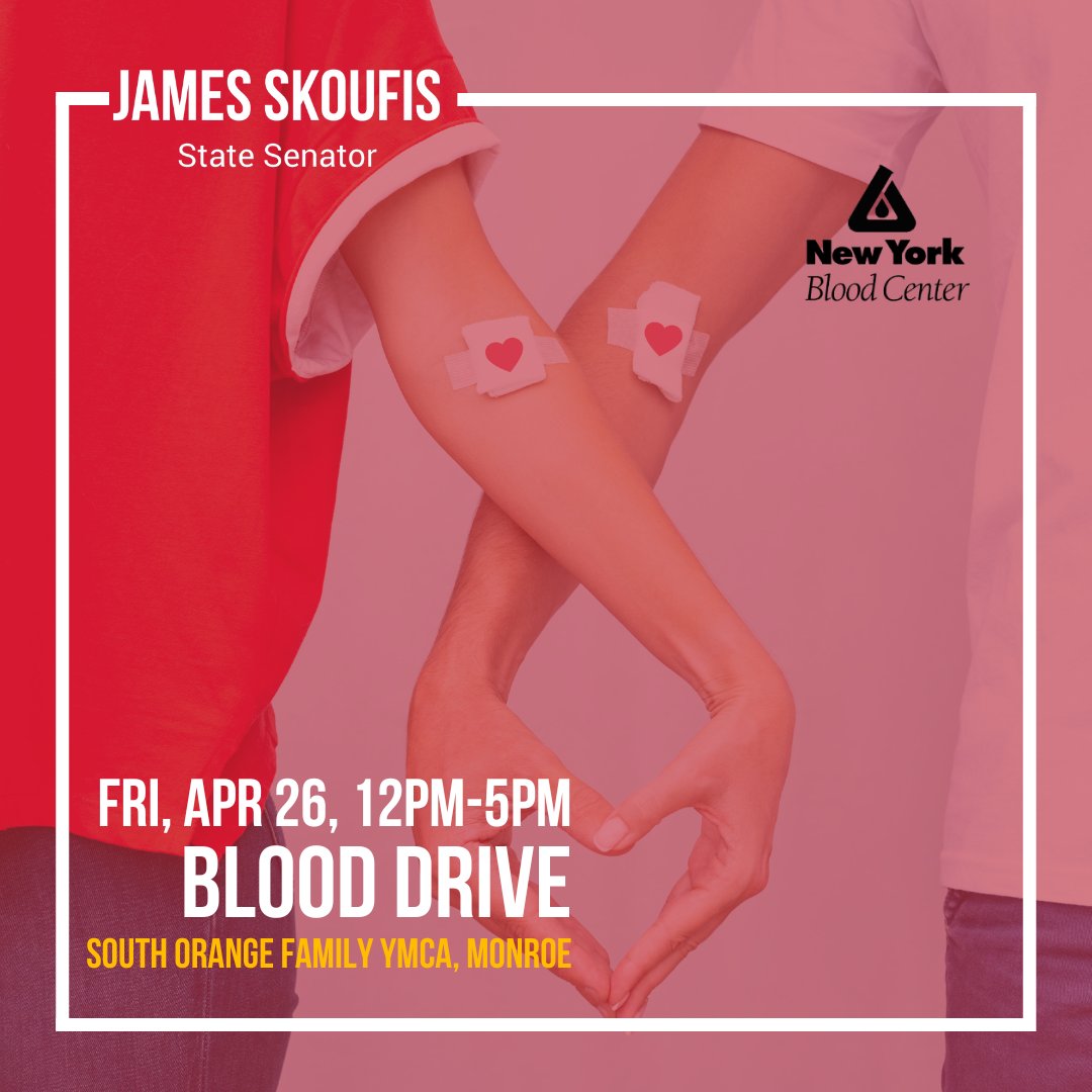 Stop by our upcoming community blood drive! Tomorrow, the NY Blood Center will be at the South Orange Family YMCA in Monroe.