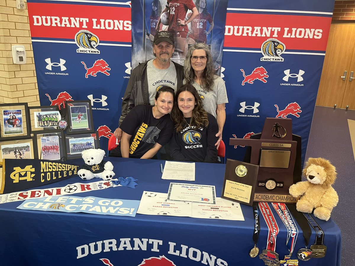 Signing day in Durant! Kara Boydstun signs to play soccer at Mississippi College! Hear from her tonight! @DurantLionFBall