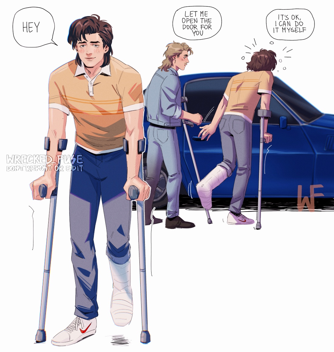 wrecked_fuse's tweet photo. Pretty boy getting a ride 🩼🚙💨
Purely self indulgent thing. I broke my leg recently and was told I should draw Steve in a cast too, not to feel so lonely and I did 🤭 https://t.co/4jG6DCtwlE