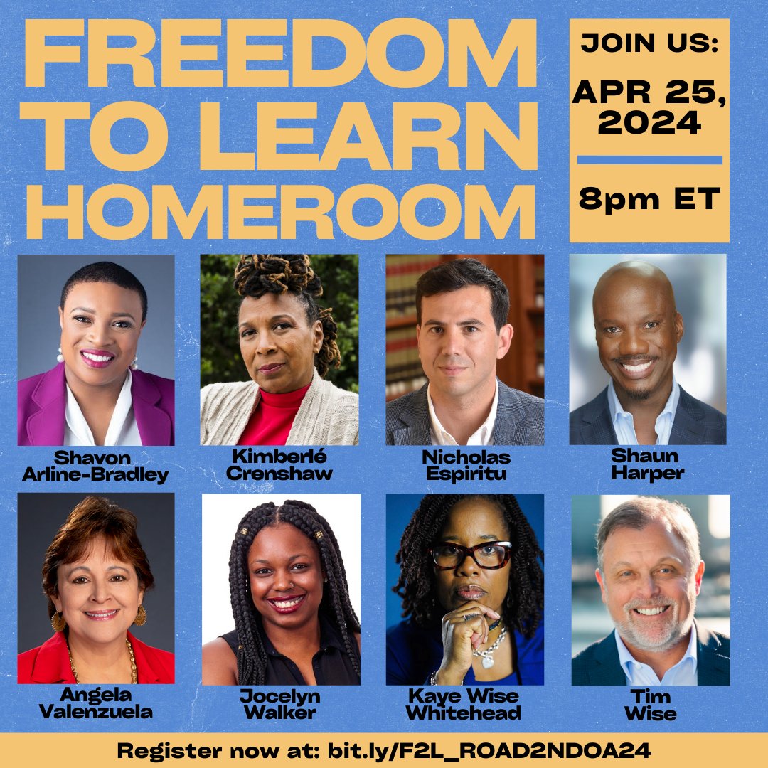 Join our friends at the @AAPolicyForum for the Freedom to Learn Homeroom - TONIGHT, April 25 @ 8pm ET! Learn how colorblindness has been utilized by the right to perpetuate the attacks on #DEI and civil rights. 🔗: bit.ly/F2L_ROAD2NDOA24 #FreedomToLearn #FreedomSummer2024