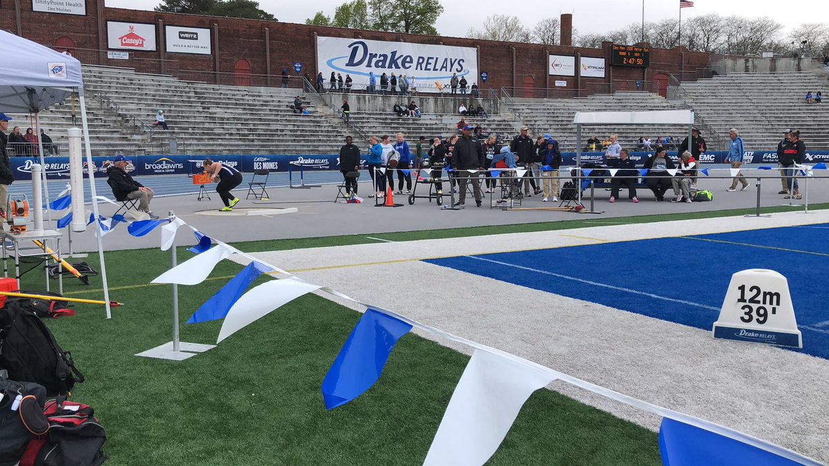 The first area Drake Relays event is about to start as West Branch junior Alyssa Pierce competes in the shot put. First Relays appearance for the 2x 2A state qualifier @WBTimes @wb_boosters @WB_Girls_TF