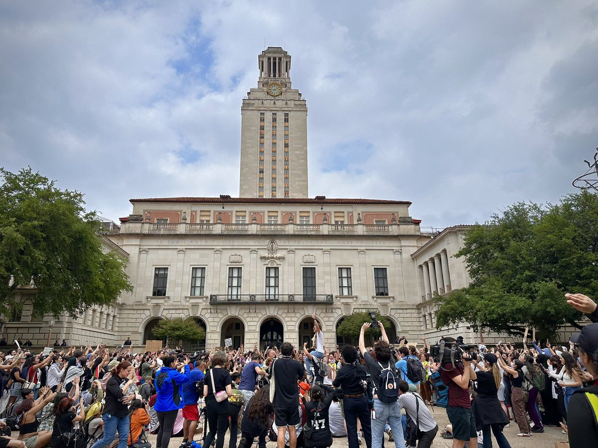 Beautiful and massive gathering today led by Faculty and Staff for Justice in Palestine. We stood to together and locked arms in defense, support, and protection of our students who were brutalized yesterday as they gathered peacefully. We protect us.