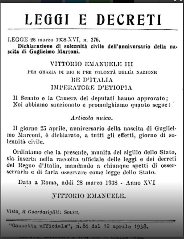 Chiedete a Mimun chi era capo del governo nel 1938 quando il Re nel 1938 proclamò il 25 aprile giorno di solennità civile per celebrare la nascita di Marconi