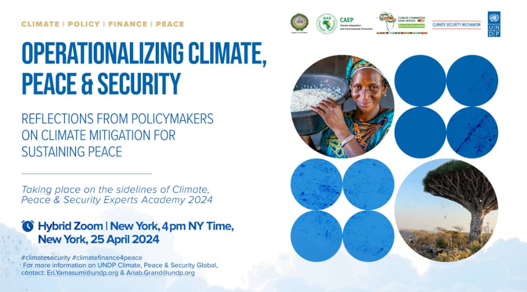 It's now - Join us! Operationalizing Climate, Peace & Security – to hear reflections from policymakers on Climate Mitigation for Sustaining Peace.

Hybrid Zoom | 4pm EST, 25 April 2024
Zoom: lnkd.in/e7cuszSf

#climatesecurity #climatepeacesecurity #climatefinance4peace