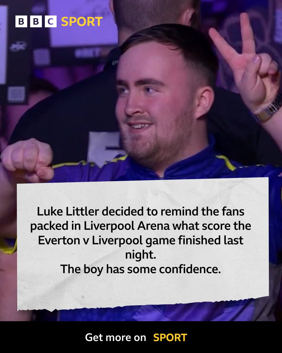 BBCSport's tweet image. A confident entrance from Luke Littler! 😅

#BBCDarts #PLDarts