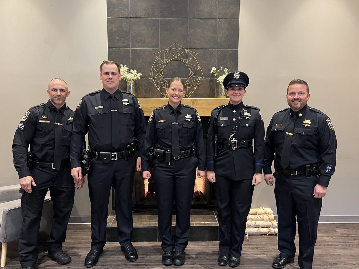 Yesterday we posted about 2 new officers who were sworn in & are heading off to the police academy. Today, it's a police academy graduation we're celebrating! Congratulations to Officers Daltrey (2nd from left) & Shulman (center), who now move on to our field training program!