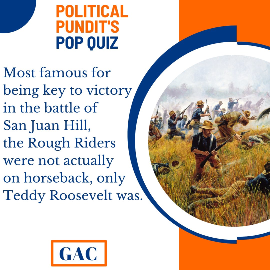 Of course the #politicalpunditspopquiz refers to the Spanish-American War, it started on this day in 1898!

#GAC
#PopQuiz
#TriviaTime
#georgearzt
#GACPopQuiz
#TriviaThursday
#georgearztcommunications