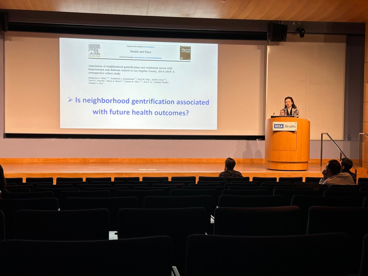 Next, @katchenmd discusses gentrifications effects on cardiometabolic health in LA County. Results are nuanced w/white & older adults improving BP control, Hispanic adults improving diabetes control. Understanding these impacts is crucial in the convo about housing + health.