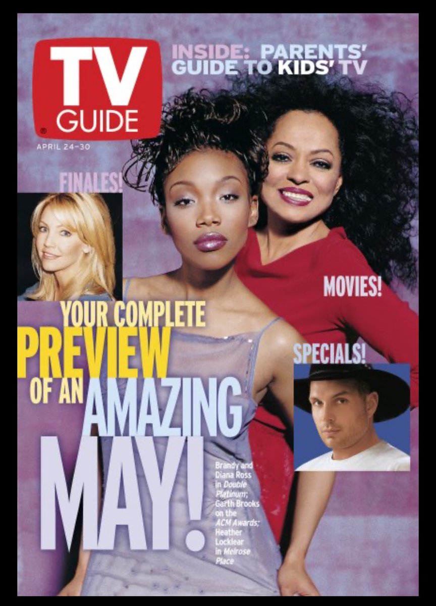 This week 25 years ago, #DianaRoss and #Brandy appeared on the cover of TV Guide ahead of their ABC-TV movie 'Double Platinum.'